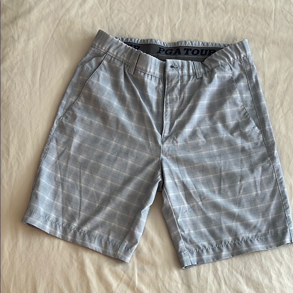 PGA TOUR Light Gray Plaid Shorts